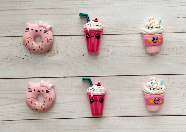 Set of Two Kitty Donut and/or Frappuccino and/or Iced Coffee Kawaii Flatbacks