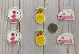 Set of Two Camper Pineapple Flamingo Strawberry Flatbacks Flatback